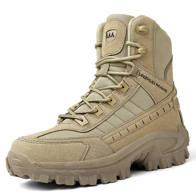 Men's Bandalini faux suede desert combat boots with non-slip rubber soles, showcasing rugged style and durable construction.
