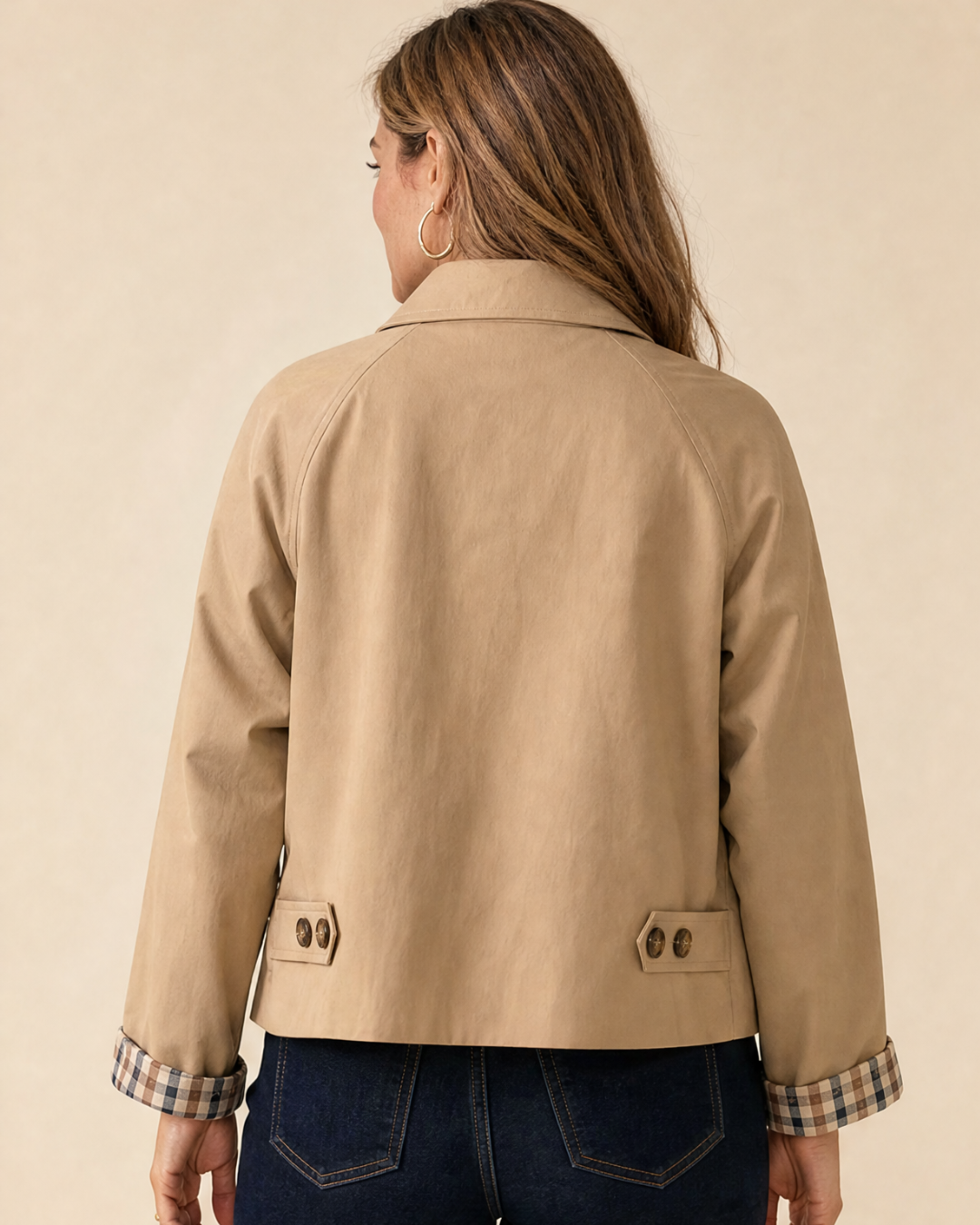 Bandalini Olivia women's cropped shacket jacket in neutral fabric, featuring a relaxed fit and stylish design.