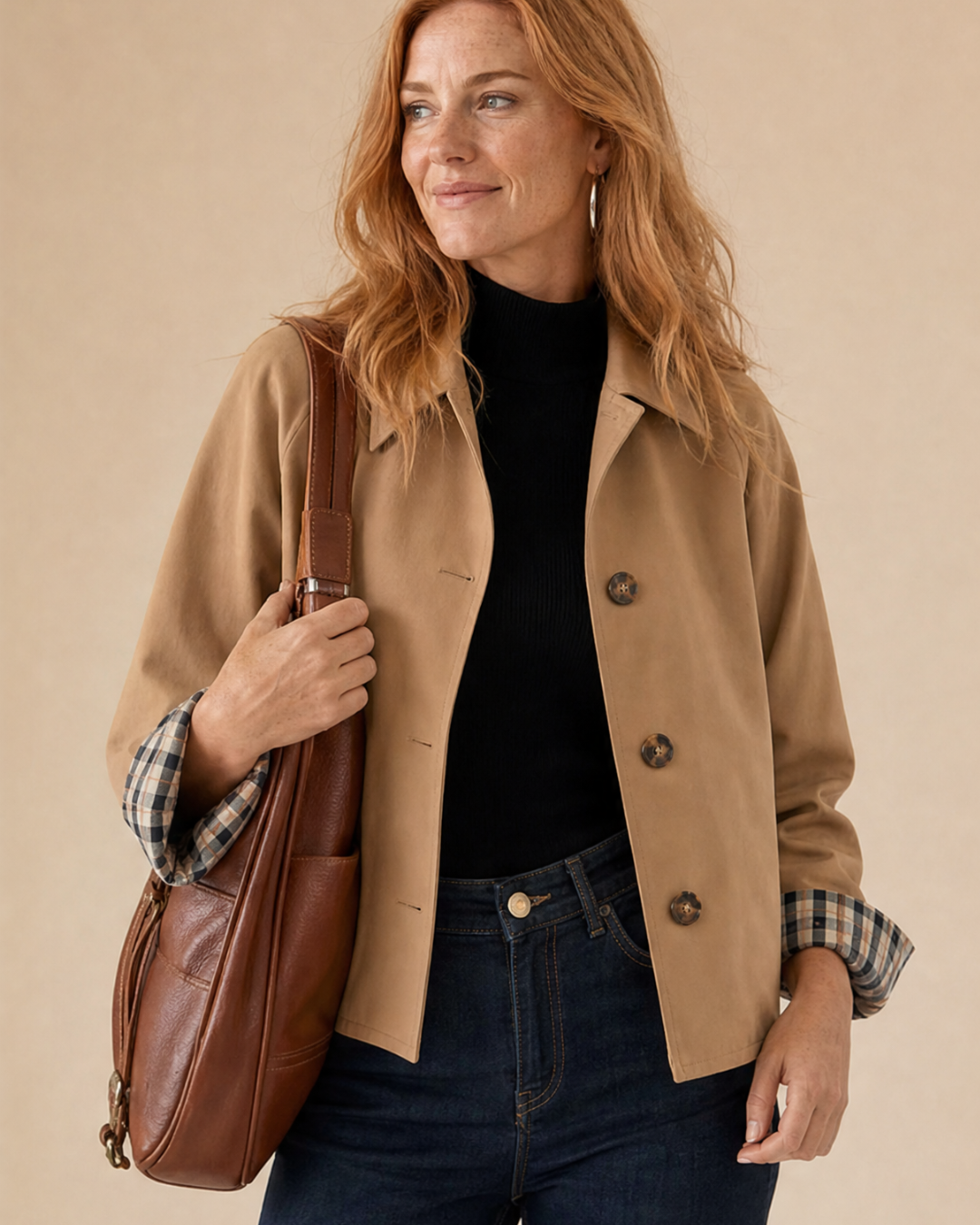 Bandalini Olivia women's cropped shacket jacket in neutral fabric, featuring a relaxed fit and button front design.