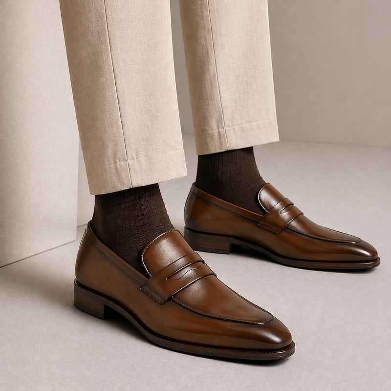 Brown cow leather business loafer, slip-on design - men's shoe, Bandalini