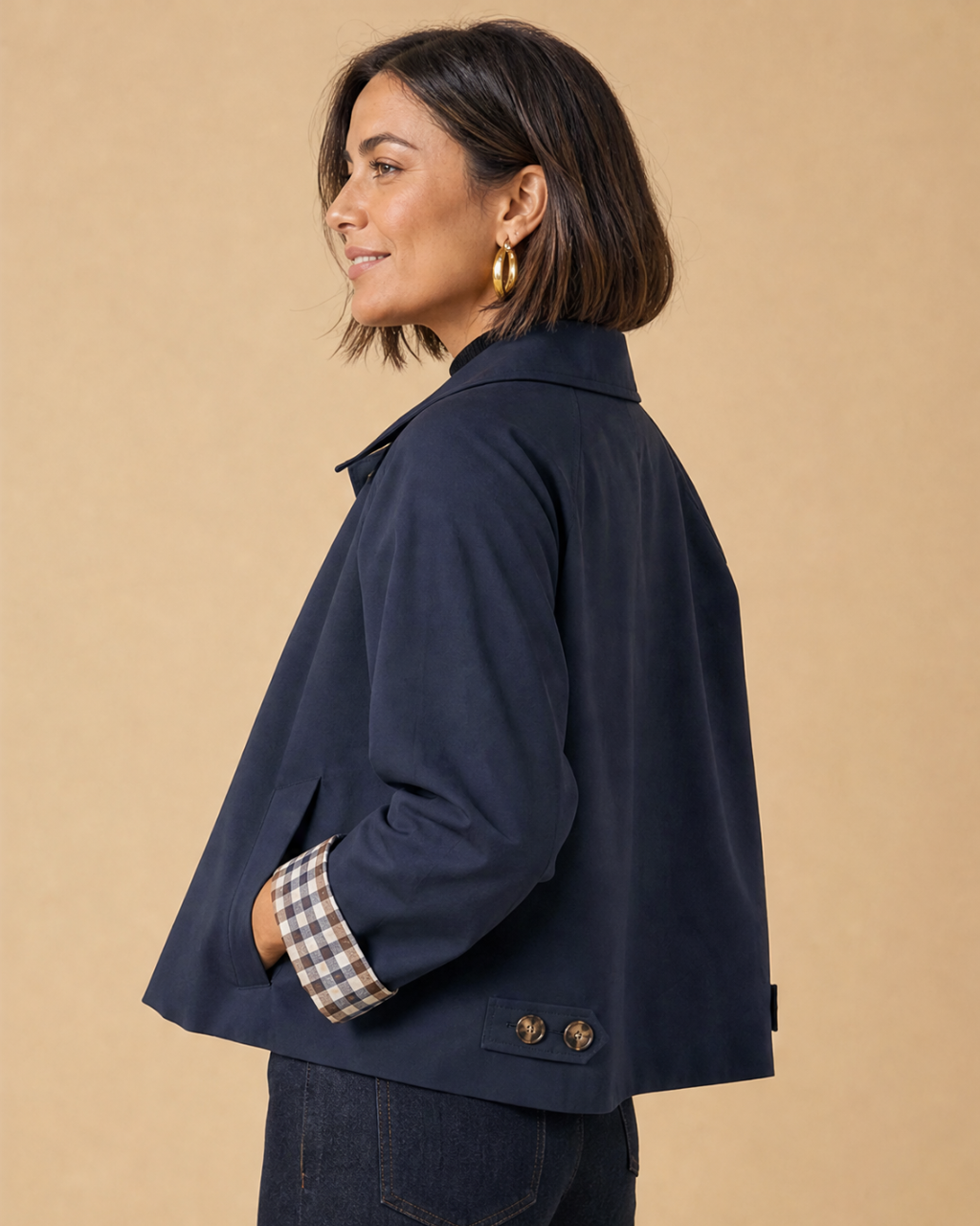 Bandalini Olivia women's cropped shacket jacket in stylish fabric, featuring a relaxed fit and button-front design.
