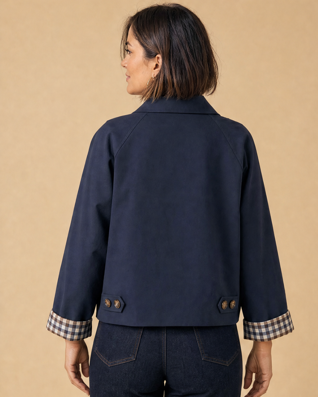 Bandalini Olivia women's cropped shacket jacket featuring a stylish, lightweight design with front button closure and long sleeves.