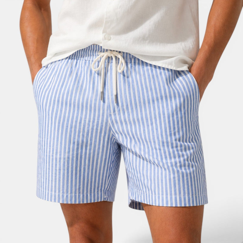 Light blue striped summer shorts, relaxed tailored fit - men's shorts, Bandalini