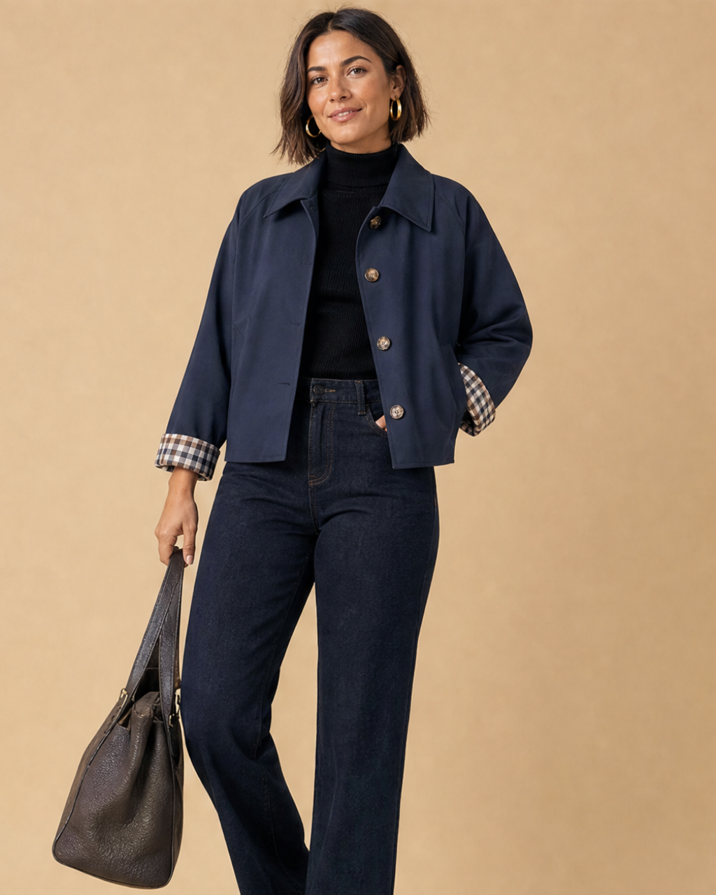 Bandalini Olivia women's cropped shacket jacket with long sleeves and button front, stylish and lightweight for casual wear.