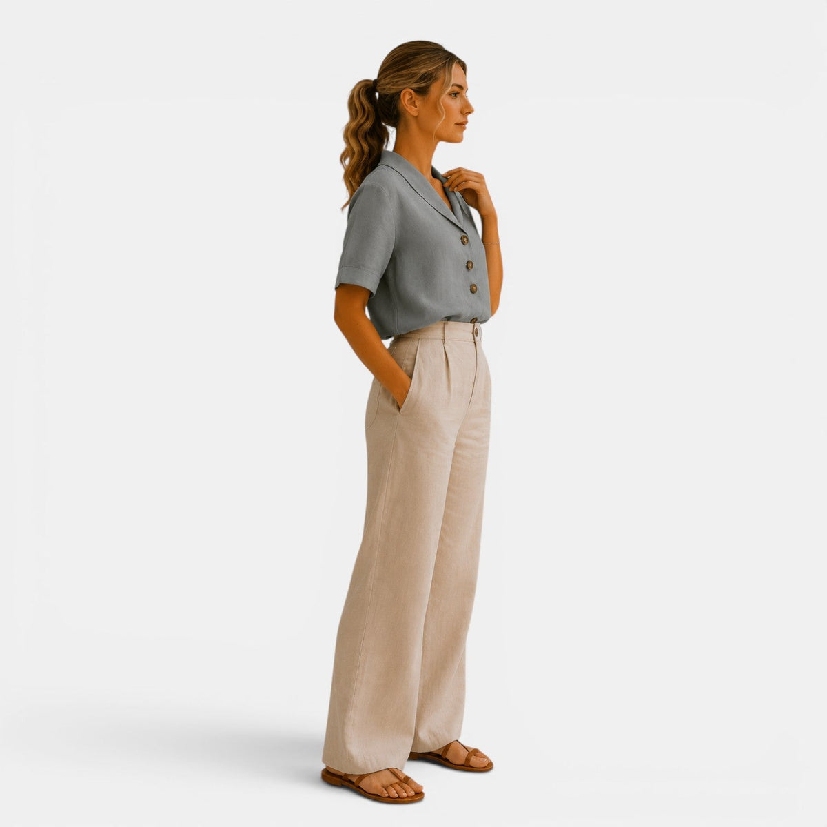 Women's Short Sleeve Blouse Relaxed Fit Button Front T-shirt