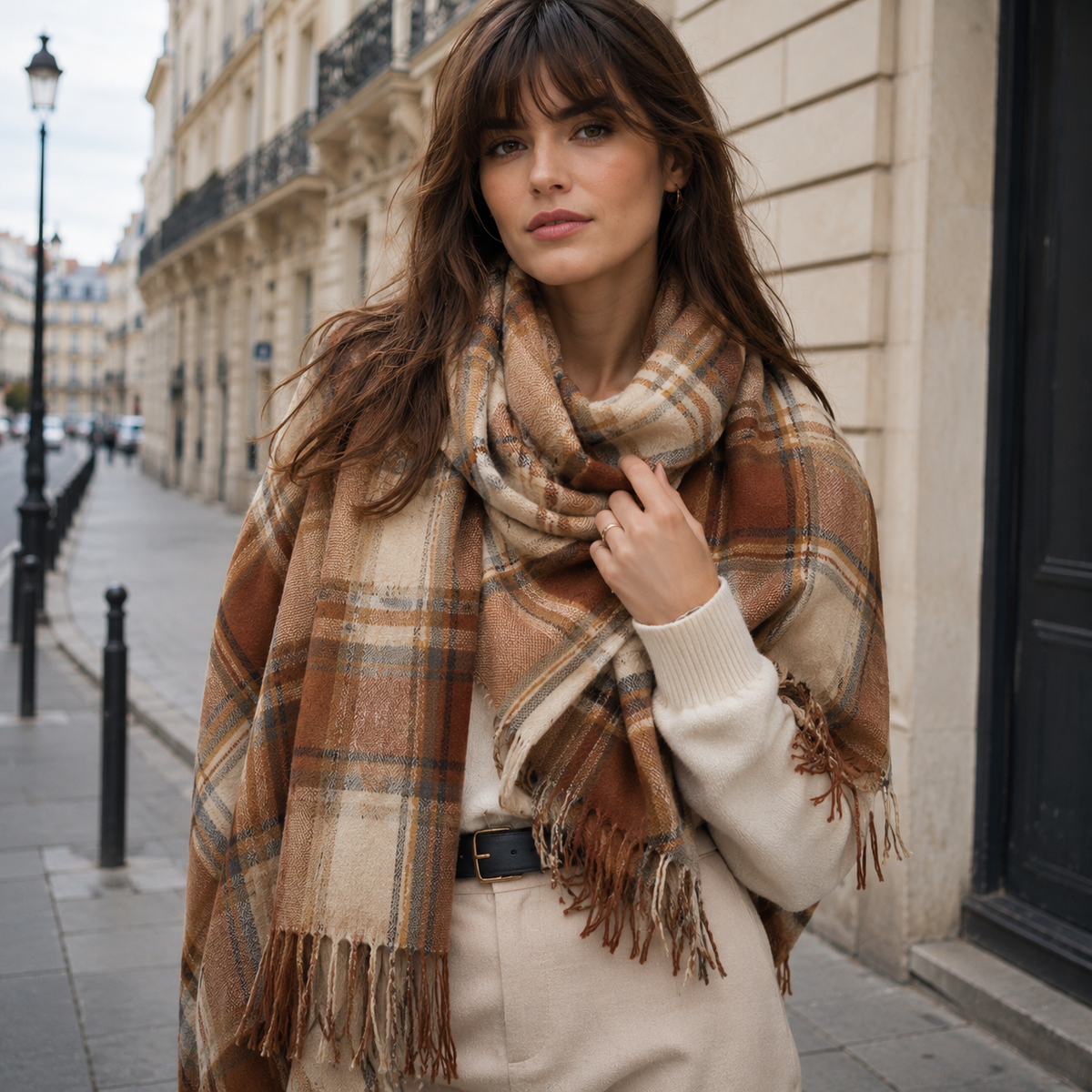 Women's lightweight Bandalini fringed scarf, 200 cm winter wrap with soft fabric and stylish fringe detail, ideal for cold weather.