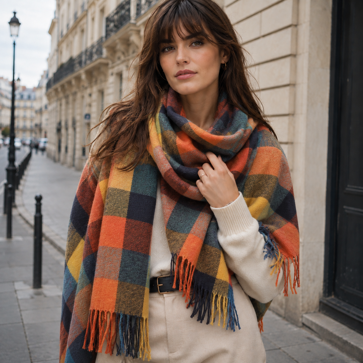Women's lightweight Bandalini fringed scarf, 200 cm winter wrap with soft, airy fabric and stylish fringe details.