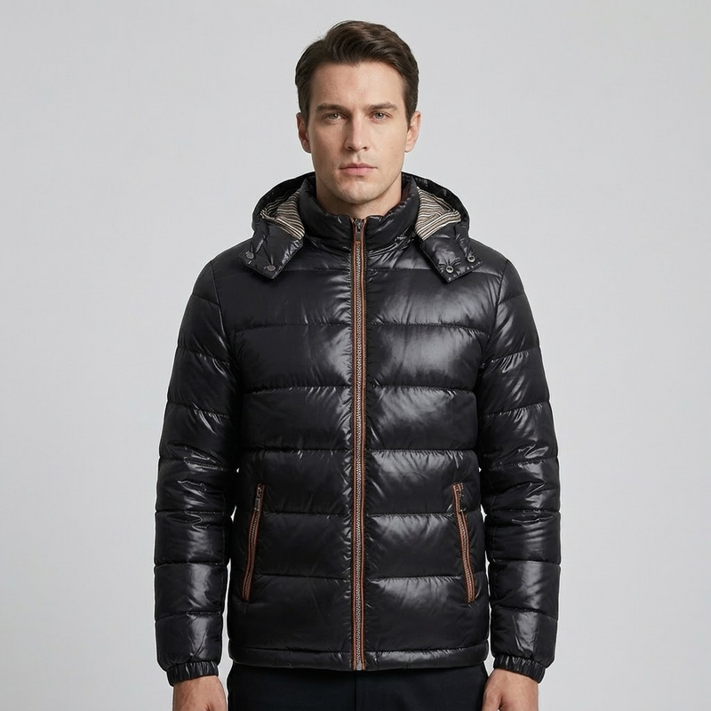 Men’s Winter Puffer Jacket Hooded Quilted Coat - Black