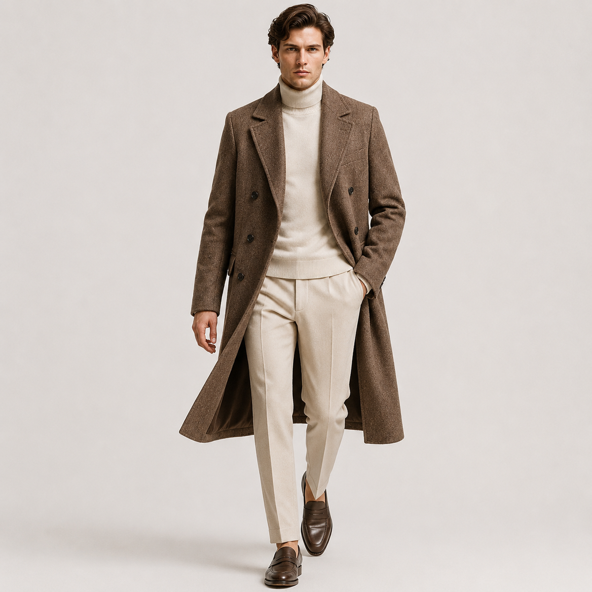 Men's Double Breasted Wool Coat Insulated Winter Formal Outerwear
