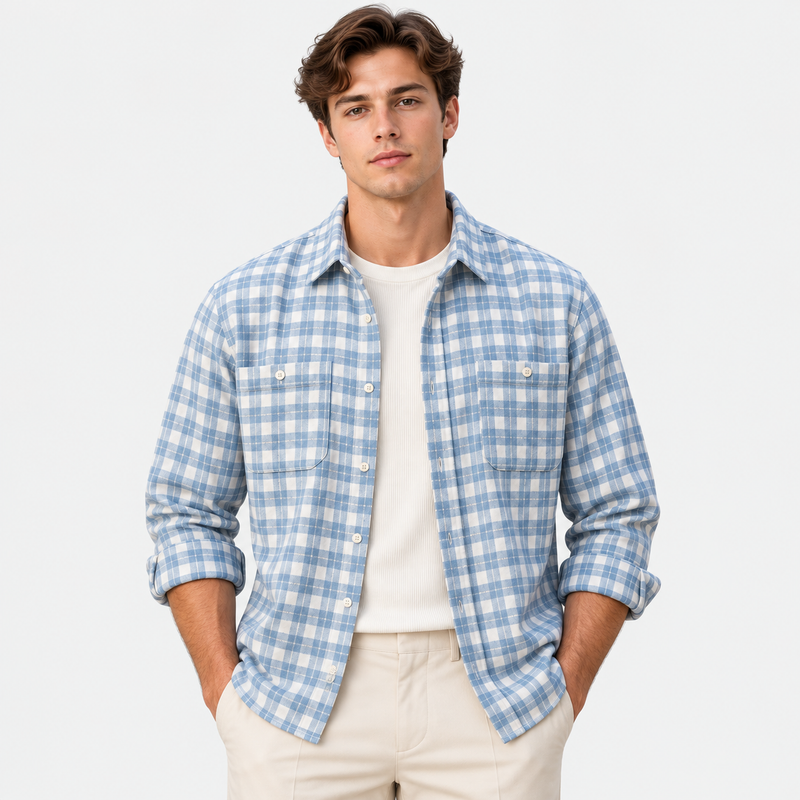 Men’s Flannel Shirt Soft Plaid Long Sleeve Casual Jacket