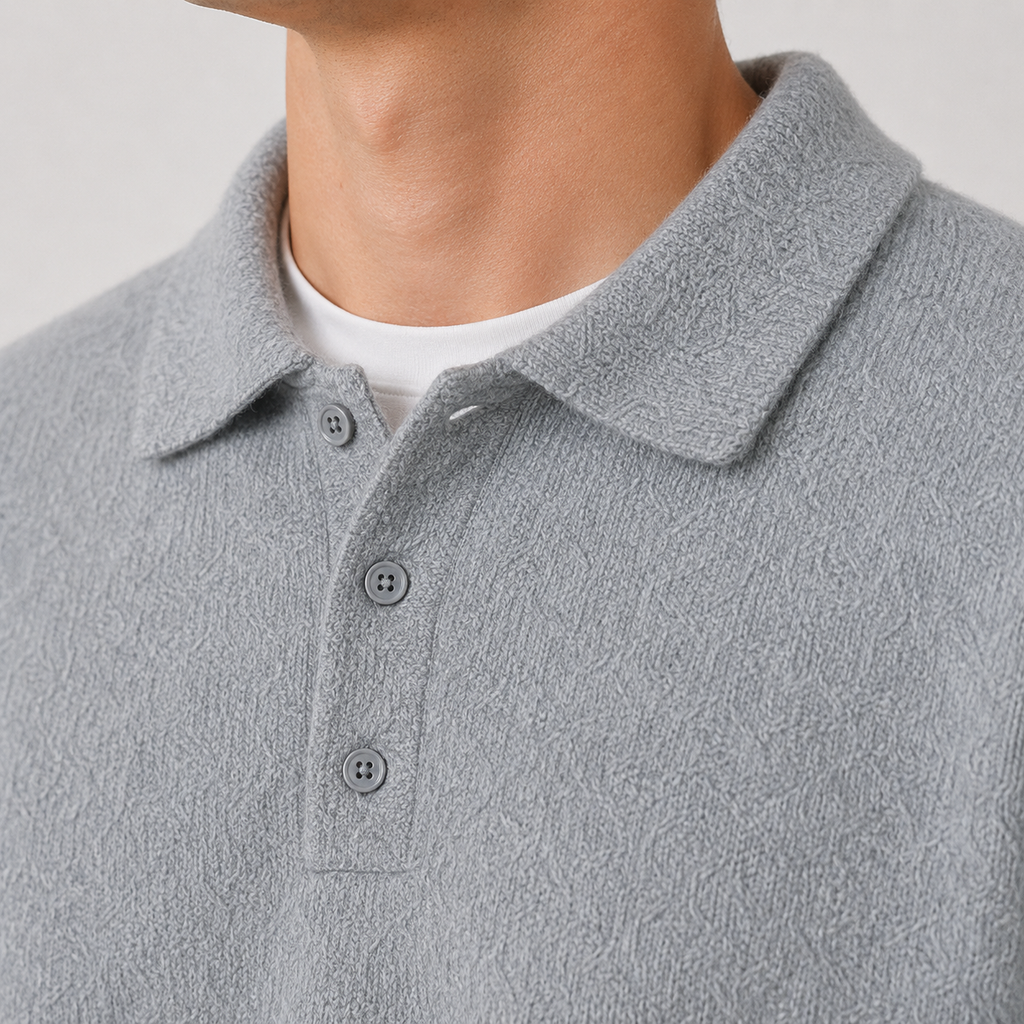 Men's Polo Sweater Warm Knit Classic Long Sleeve Winter Top