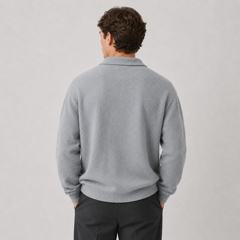 Men's Polo Sweater Warm Knit Classic Long Sleeve Winter Top