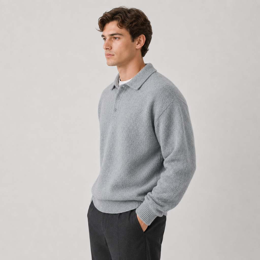 Men's Polo Sweater Warm Knit Classic Long Sleeve Winter Top