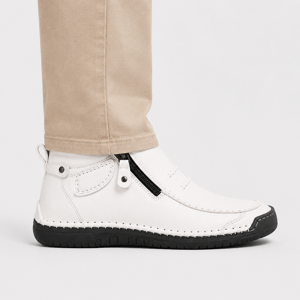 Men's Comfortable Leather Look Slip-On Shoes with Side Zipper