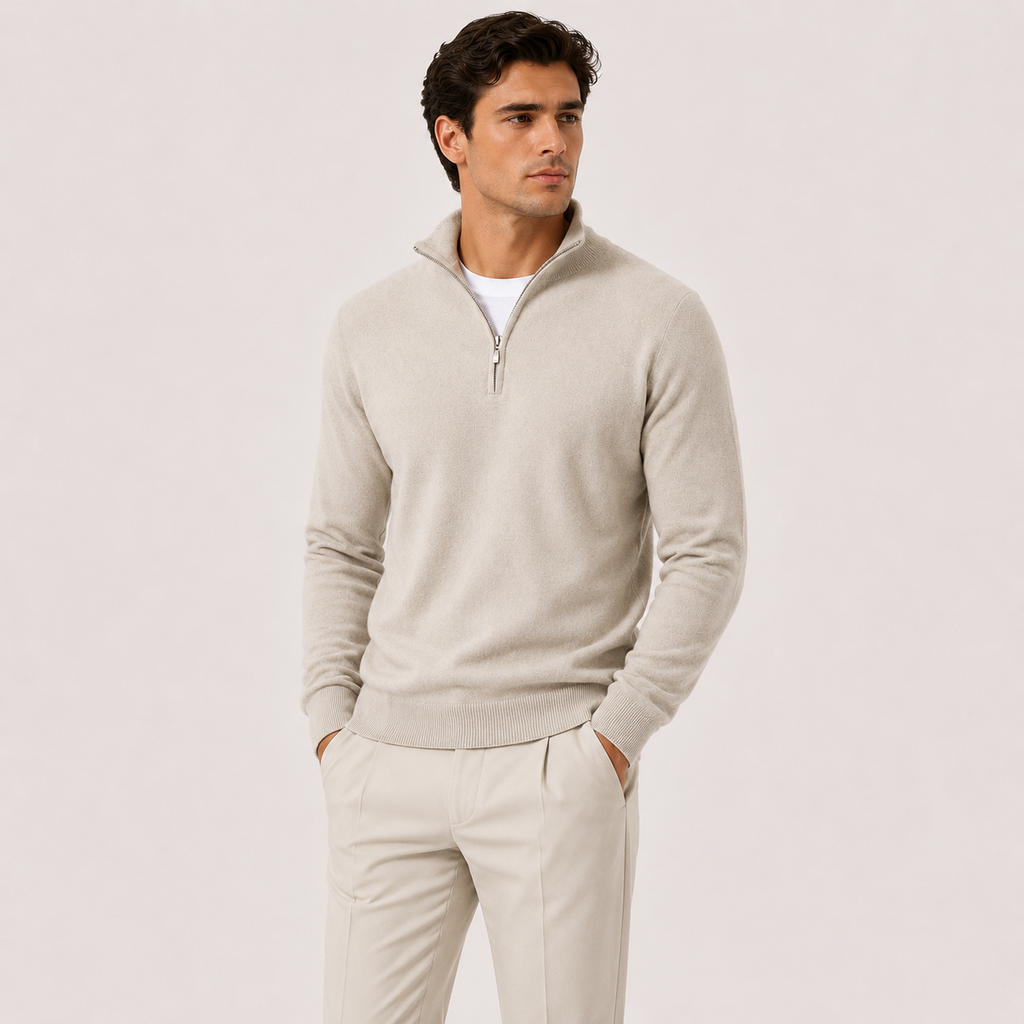 Men's Quarter Zip Knit Sweater Lightweight Warm Pullover