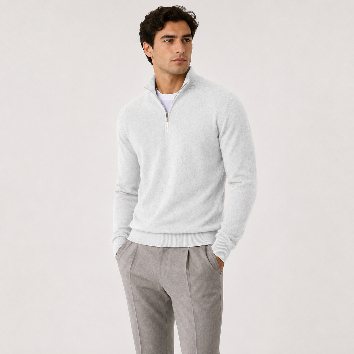Men's Quarter Zip Knit Sweater Lightweight Warm Pullover