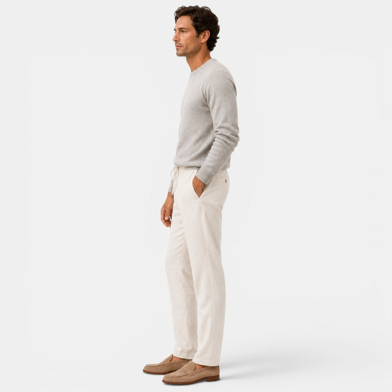 White cotton drawstring pants, relaxed fit - men's everyday trousers, Bandalini