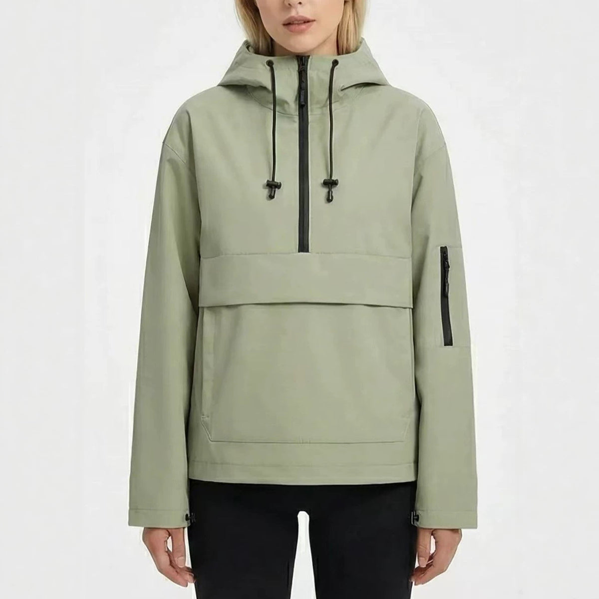 Women's waterproof rain hoodie jacket by Bandalini, windproof rain jacket with hood, suitable for wet weather and outdoor activities.