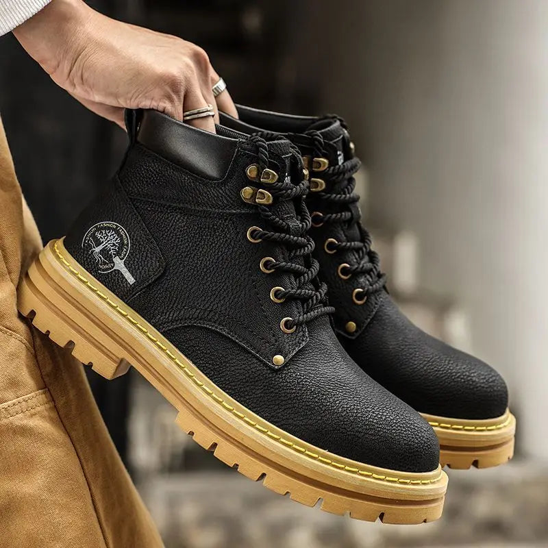 Men's Bandalini high top casual work boots with leather laces and slip-resistant sole, designed for durability and comfort.
