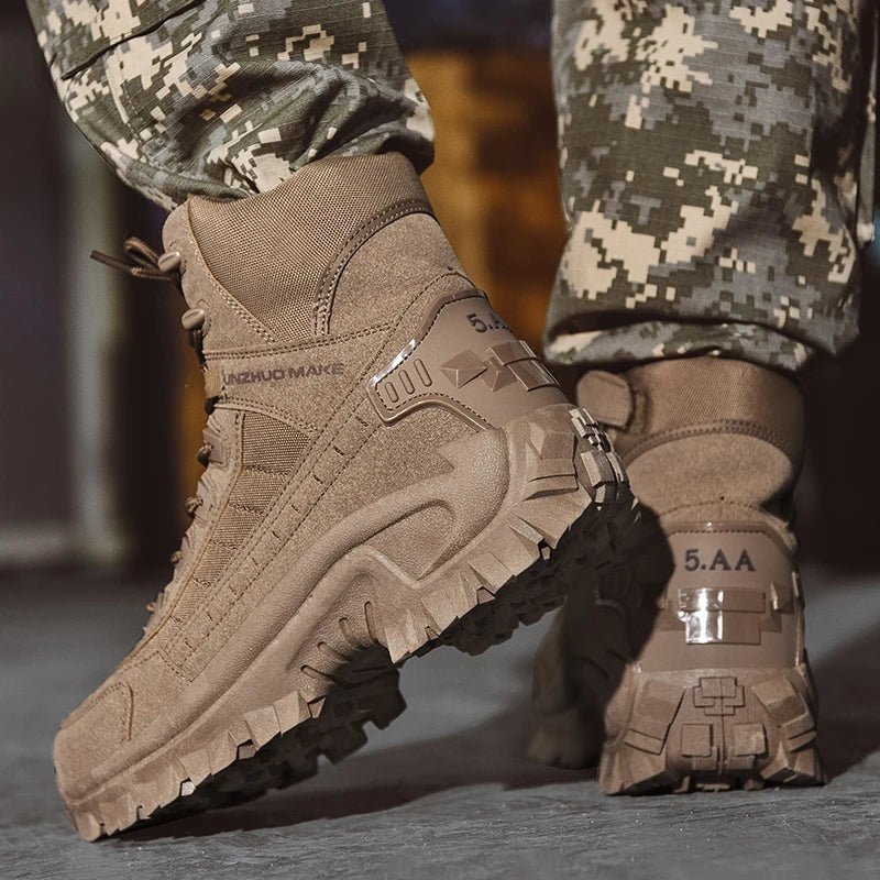Men's Bandalini faux suede desert combat boots with non-slip rubber soles, featuring rugged design and ankle-high style.