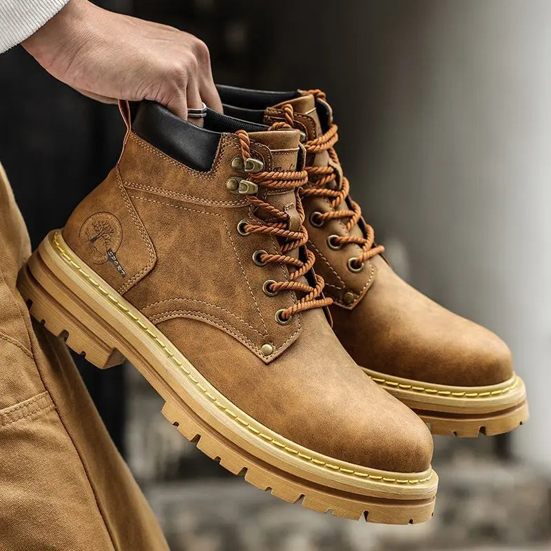 Men's Bandalini high top casual work boots with leather laces and slip-resistant sole, ideal for durable everyday wear.