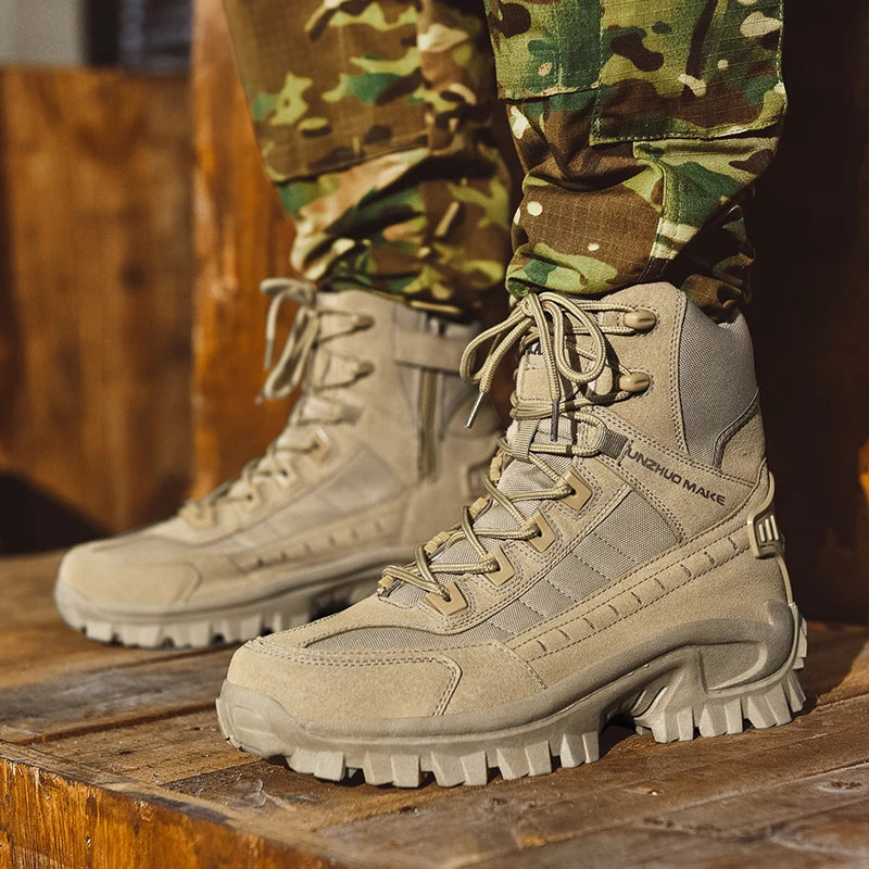Men's Bandalini faux suede desert combat boots with non-slip rubber sole, showcasing rugged style and durable design.