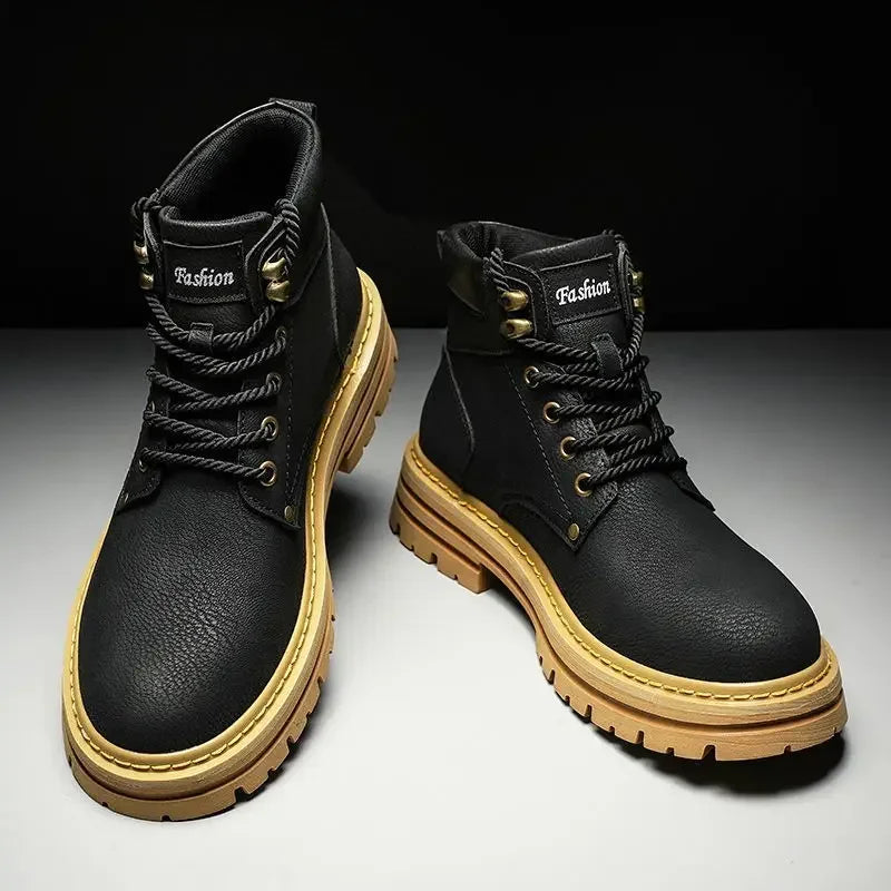 Men's Bandalini high top casual work boots with leather laces and slip-resistant sole, designed for durability and style.