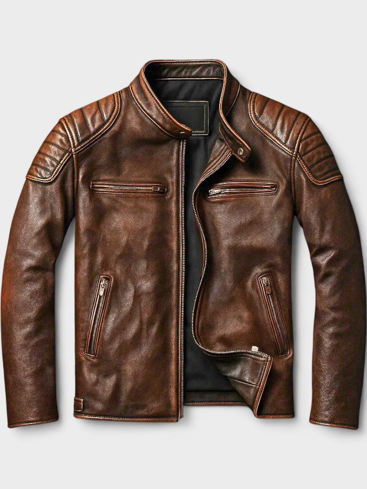 Men's premium leather jacket by Bandalini, featuring classic design with a sleek black finish and detailed stitching.