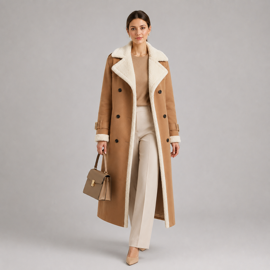 Women's Classic Lapel Collar Coat Elegant Long Winter Jacket