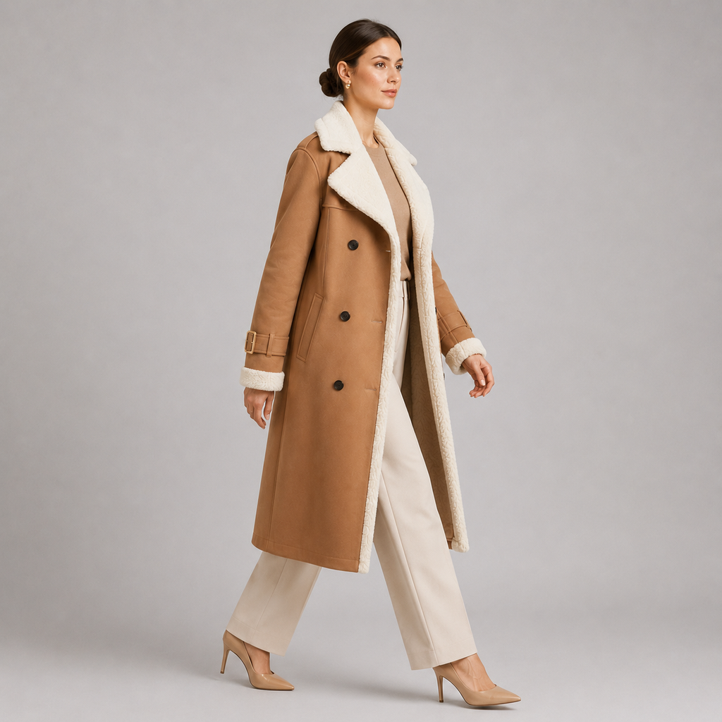 Women's Classic Lapel Collar Coat Elegant Long Winter Jacket