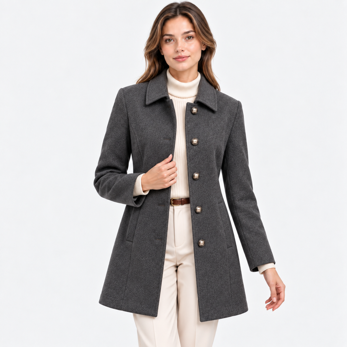 Women’s Mid-Length Coat Single Breasted Classic Outerwear