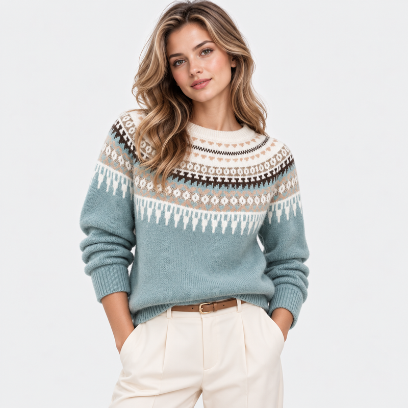 Women’s Fair Isle Sweater Nordic Pattern Warm Knitwear
