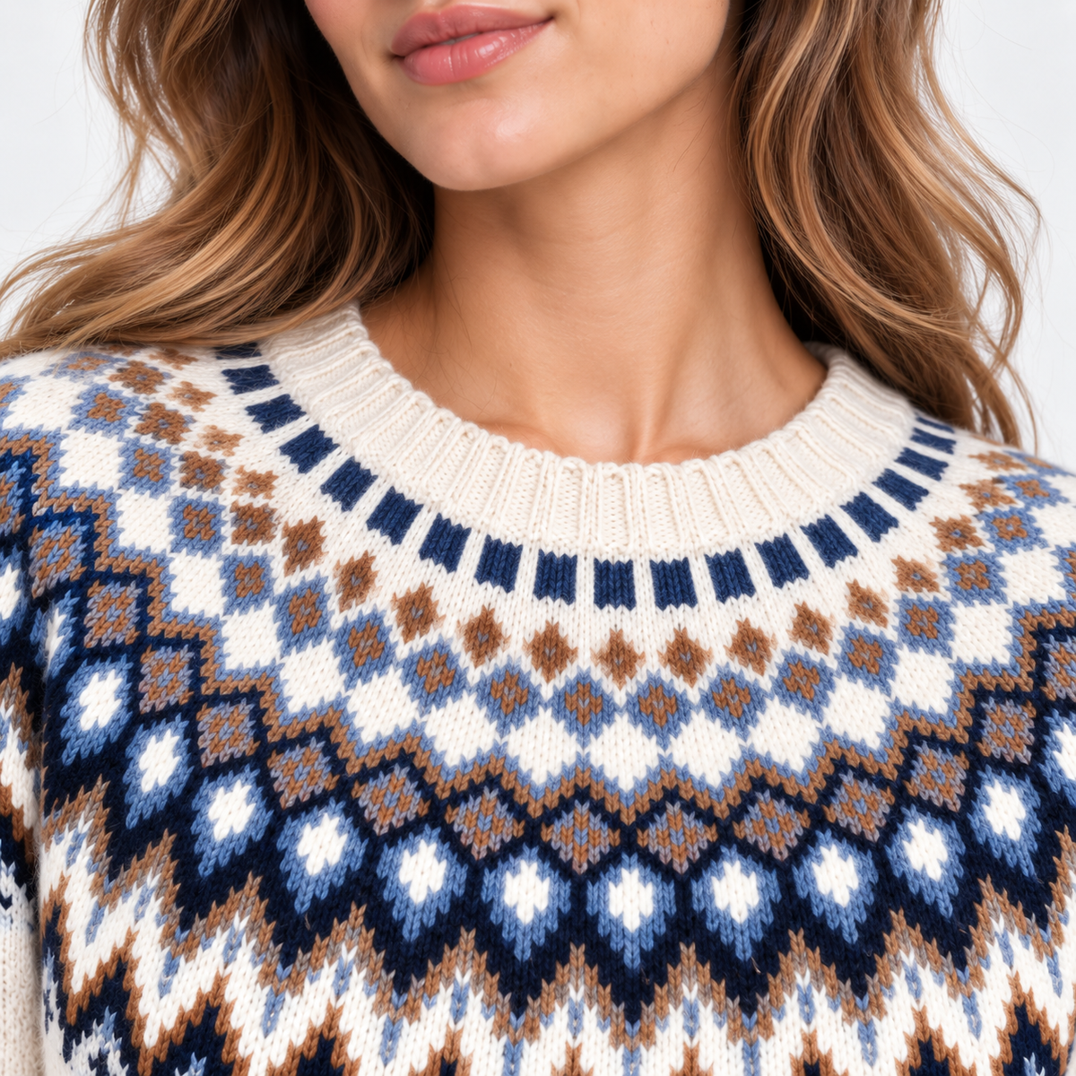 Women’s Fair Isle Sweater Nordic Pattern Crew Neck Knit