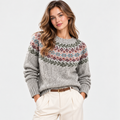 Women’s Fair Isle Sweater Warm Fall Winter Crew Neck Knit