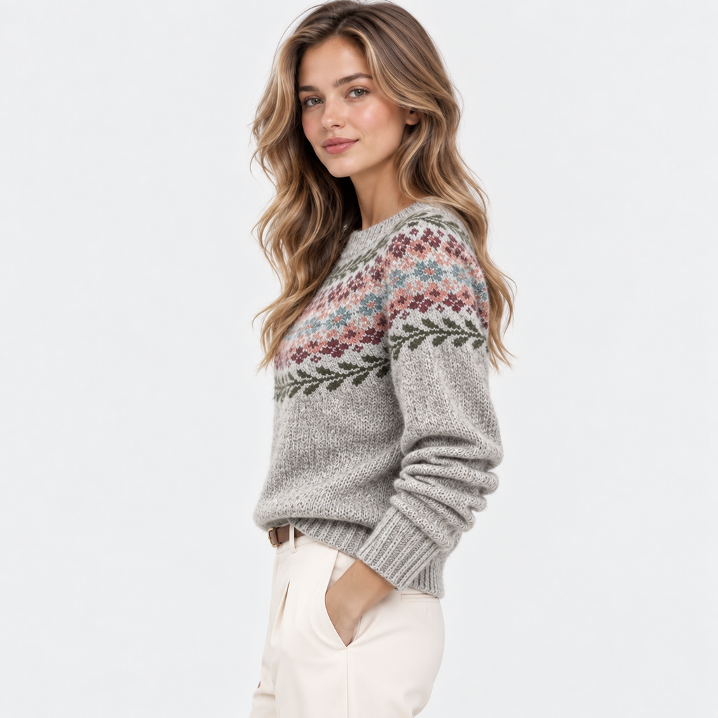 Women’s Fair Isle Sweater Warm Fall Winter Crew Neck Knit