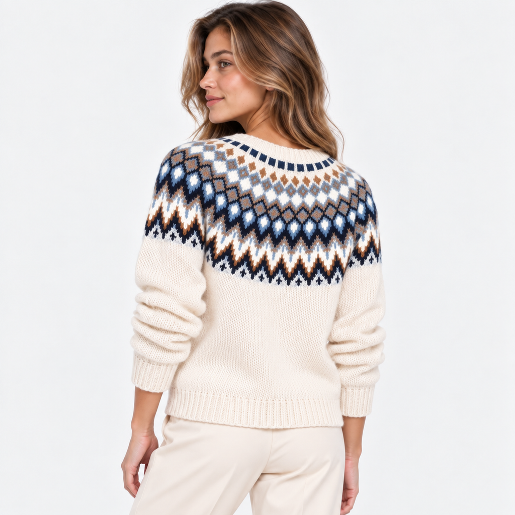 Women’s Fair Isle Sweater Nordic Pattern Crew Neck Knit