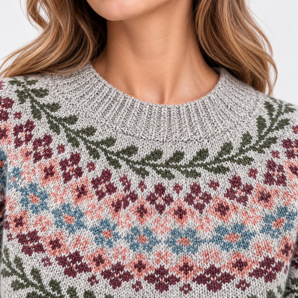 Women’s Fair Isle Sweater Warm Fall Winter Crew Neck Knit