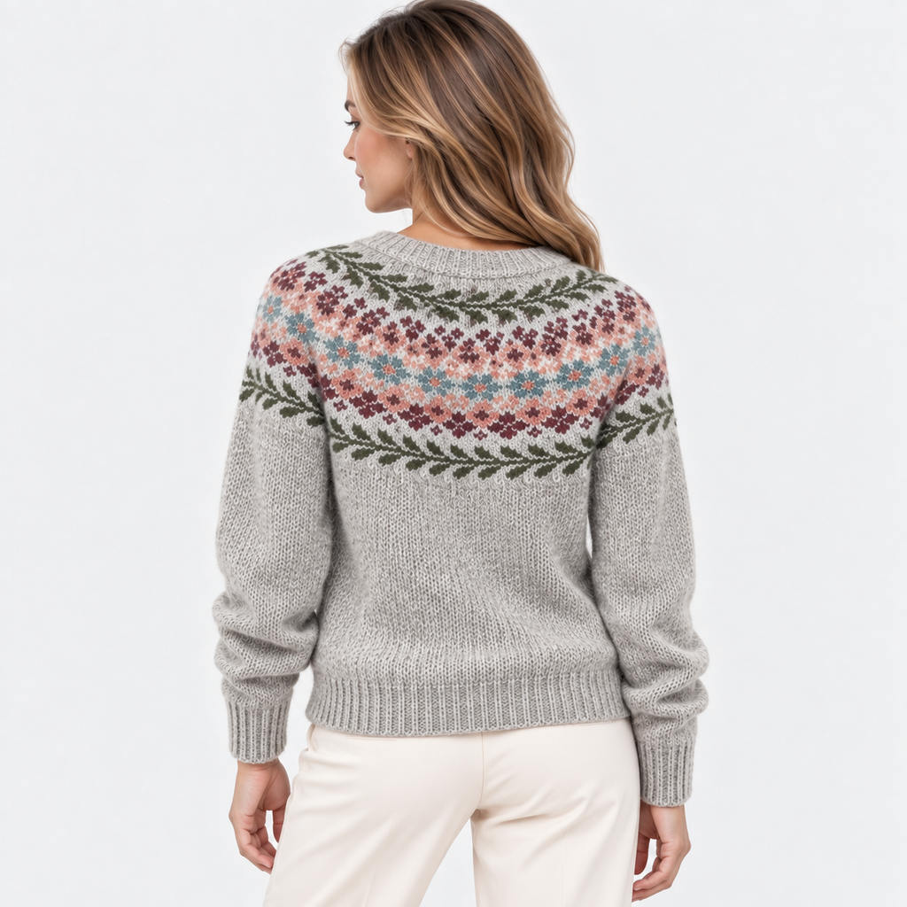 Women’s Fair Isle Sweater Warm Fall Winter Crew Neck Knit