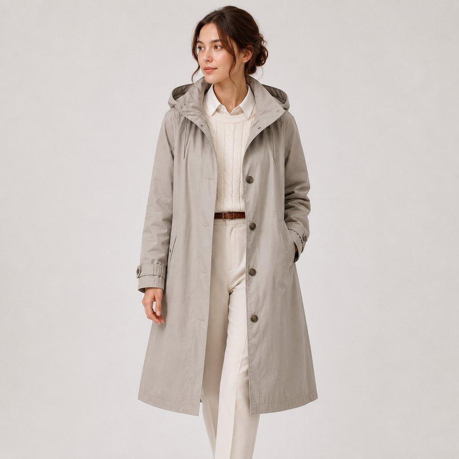 Women’s lightweight hooded windbreaker rain coat by Bandalini, water-resistant with a hood and breathable fabric.
