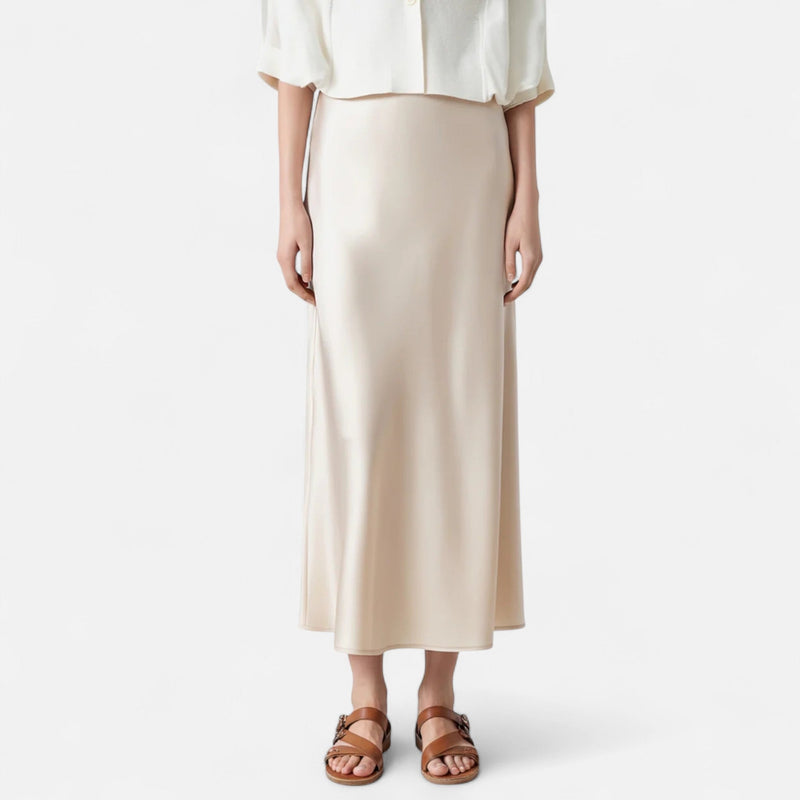 Beige silk skirt, fluid drape - women's old money style, Bandalini