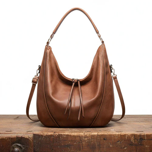 Brown leather hobo tote bag, adjustable strap - women's handbag, Bandalini